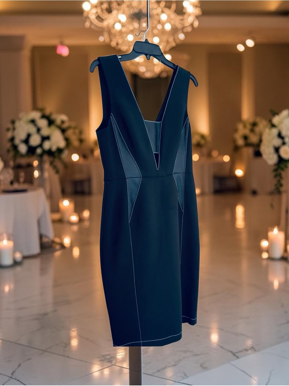 BCBGMaxAzria Black Deep V Sheath Dress